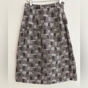 MCMULLEN Vintage Midi Skirt Made Hong Kong Brown White Geometric Stripes Squares